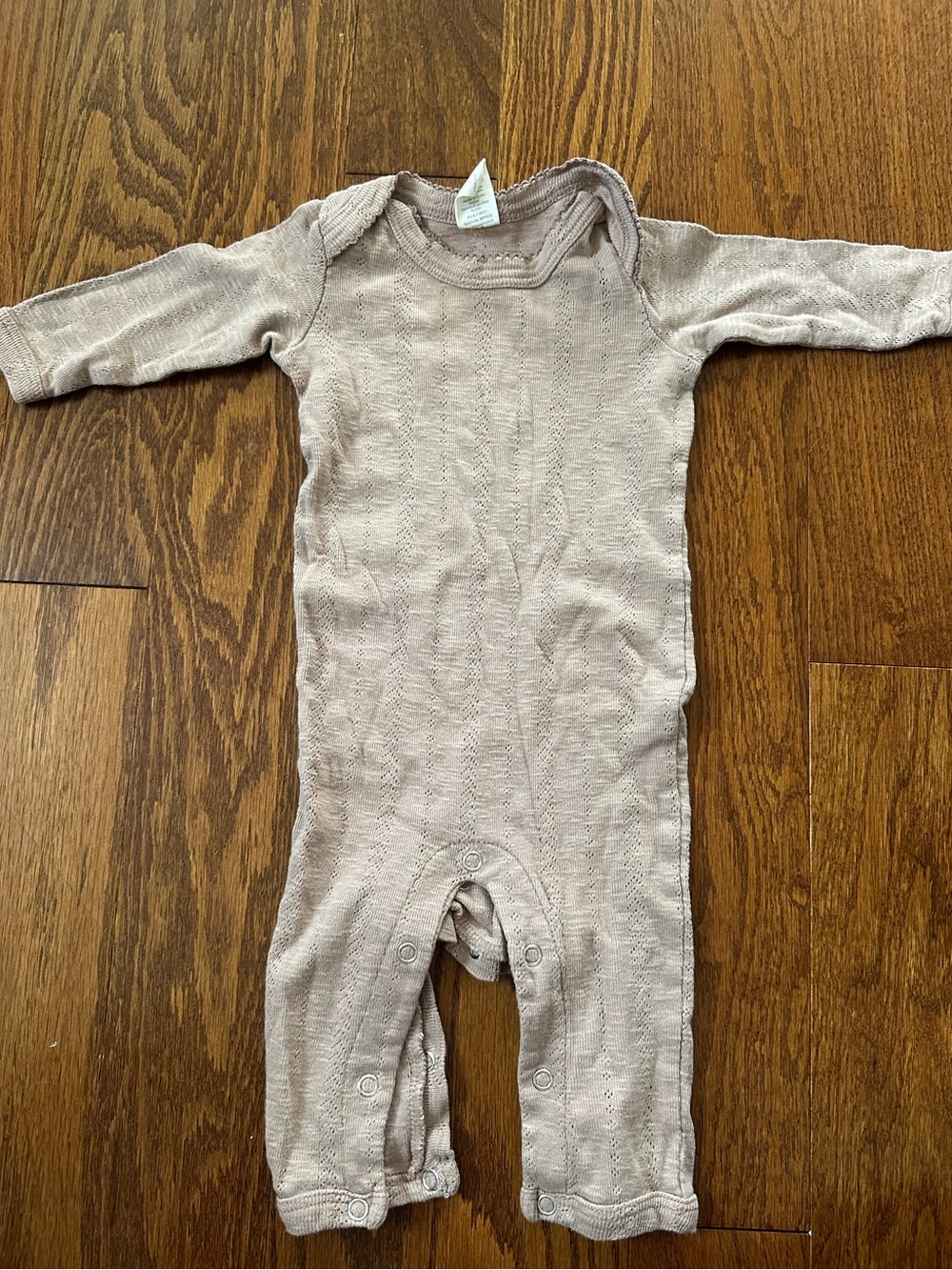 Kate Quinn Pointelle Long Sleeve Romper Union Suit Neutral 3-6M